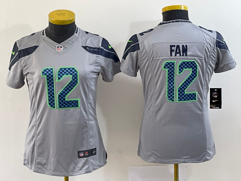 Seattle Seahawks Women's Fan 12 Jersey Gray Nike NFL