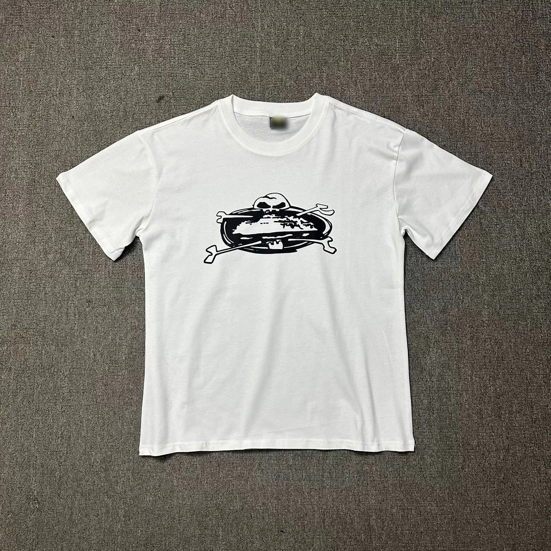 White T-Shirt with Skull and Crossbones Design
