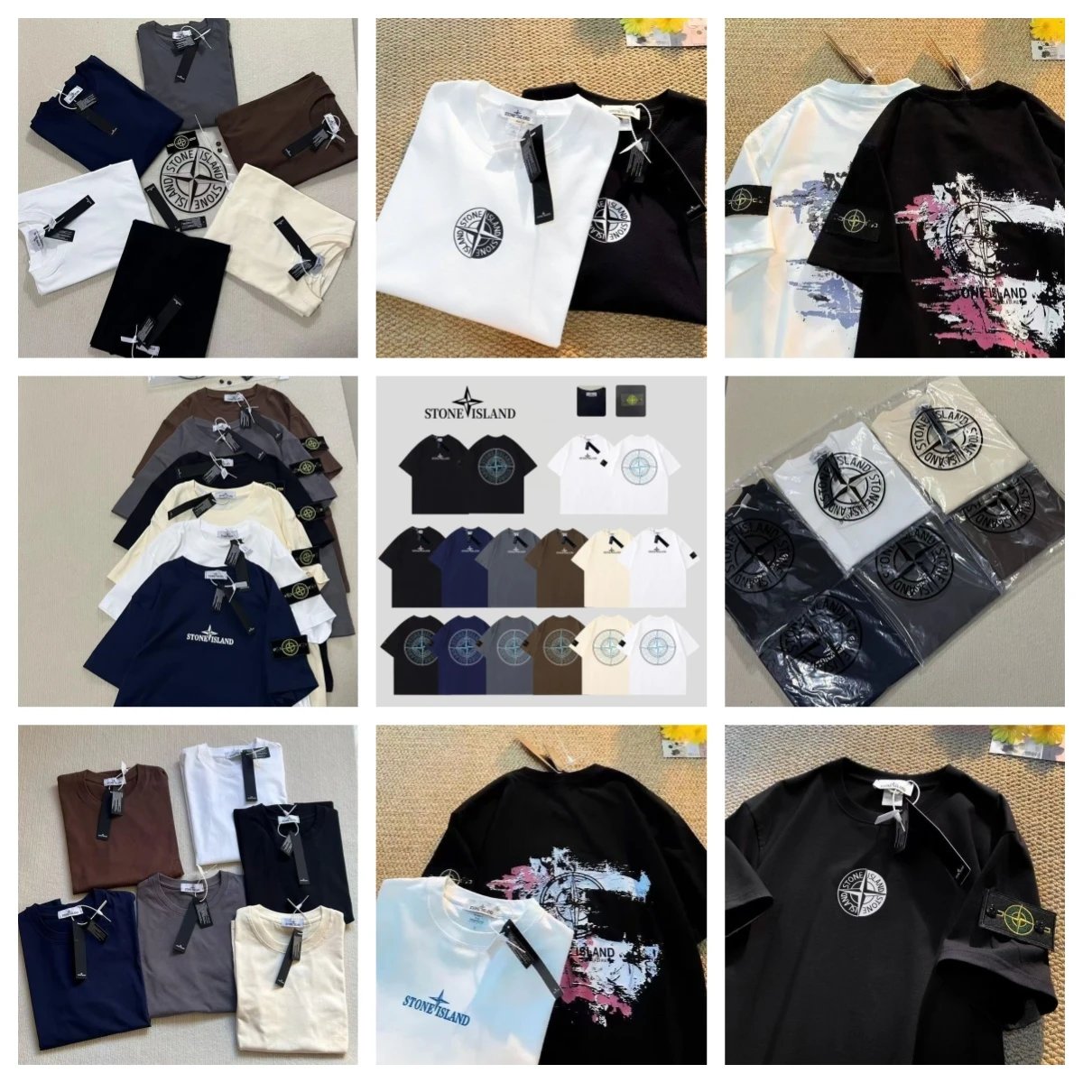 STONE ISLAND T-Shirts Men's Cotton Logo Print Casual Tees