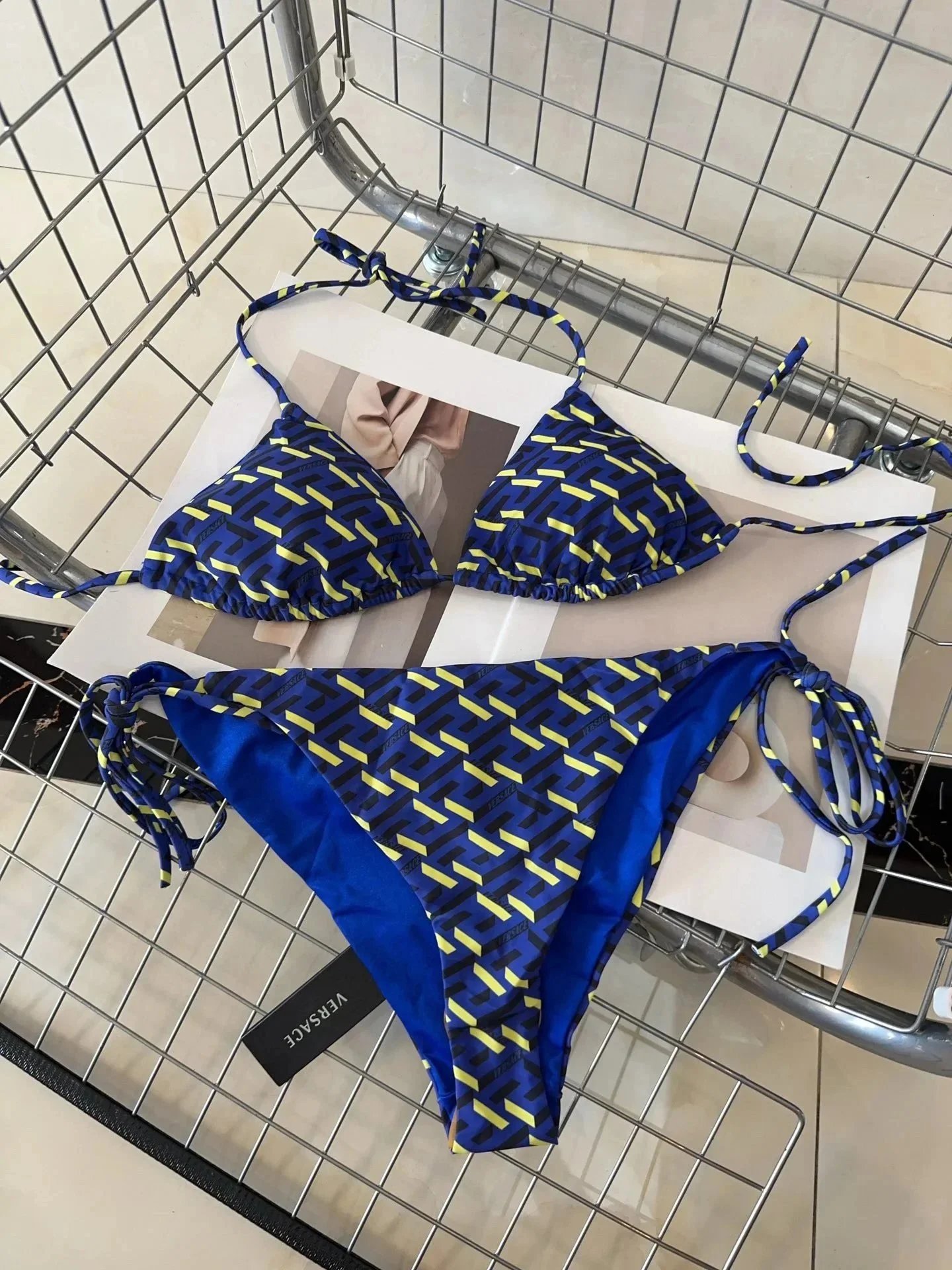 Versace Blue and Yellow Patterned Bikini Set