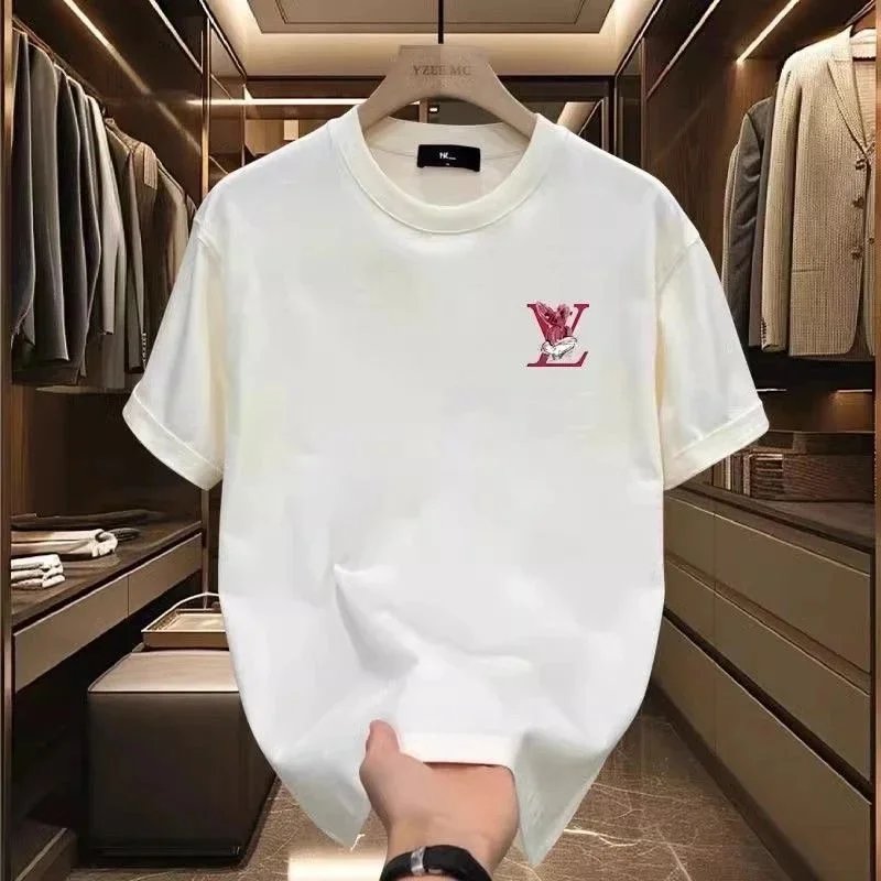 White Logo T-Shirt Men's Casual Short Sleeve Top