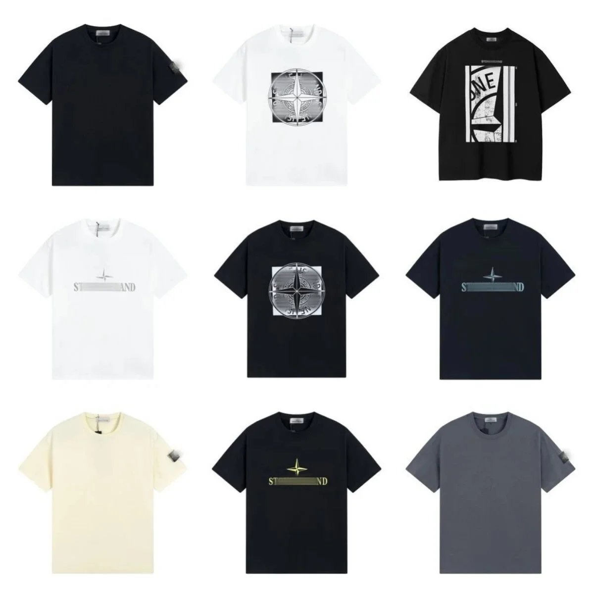 Stone Island T-Shirts Men's Casual Cotton Tees with Logo Print