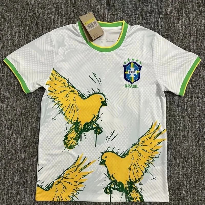 Brazil National Team Football Jersey White Yellow Green Design