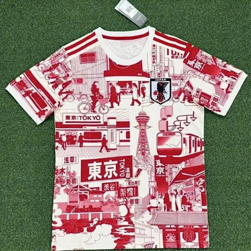 Japan Tokyo Cityscape Football Jersey Red White Design