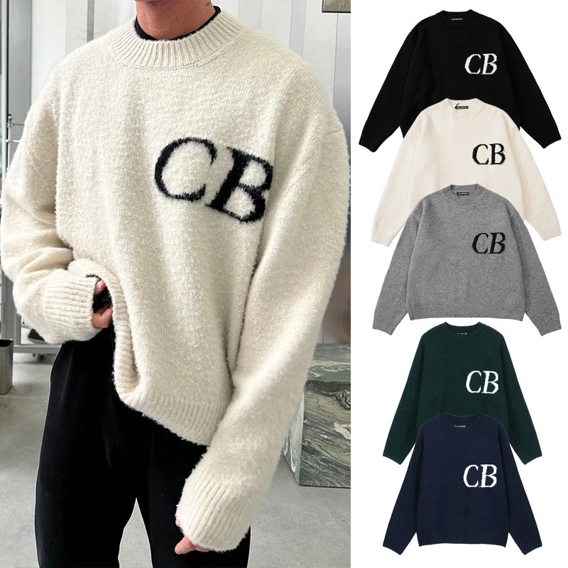 CB Logo Knit Sweater Oversized Wool Blend Pullover