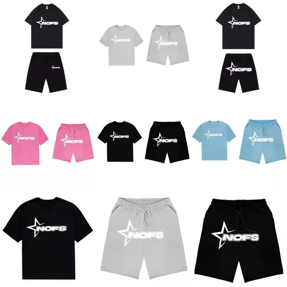 NOFS Star Logo T-Shirt and Shorts Set for Men and Women