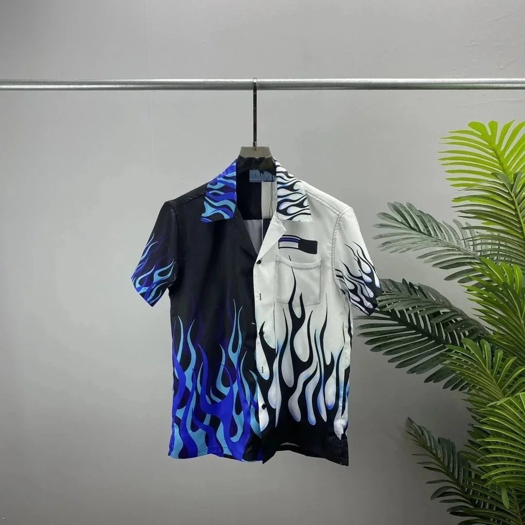 Flame Pattern Short Sleeve Shirt Men's Casual Wear