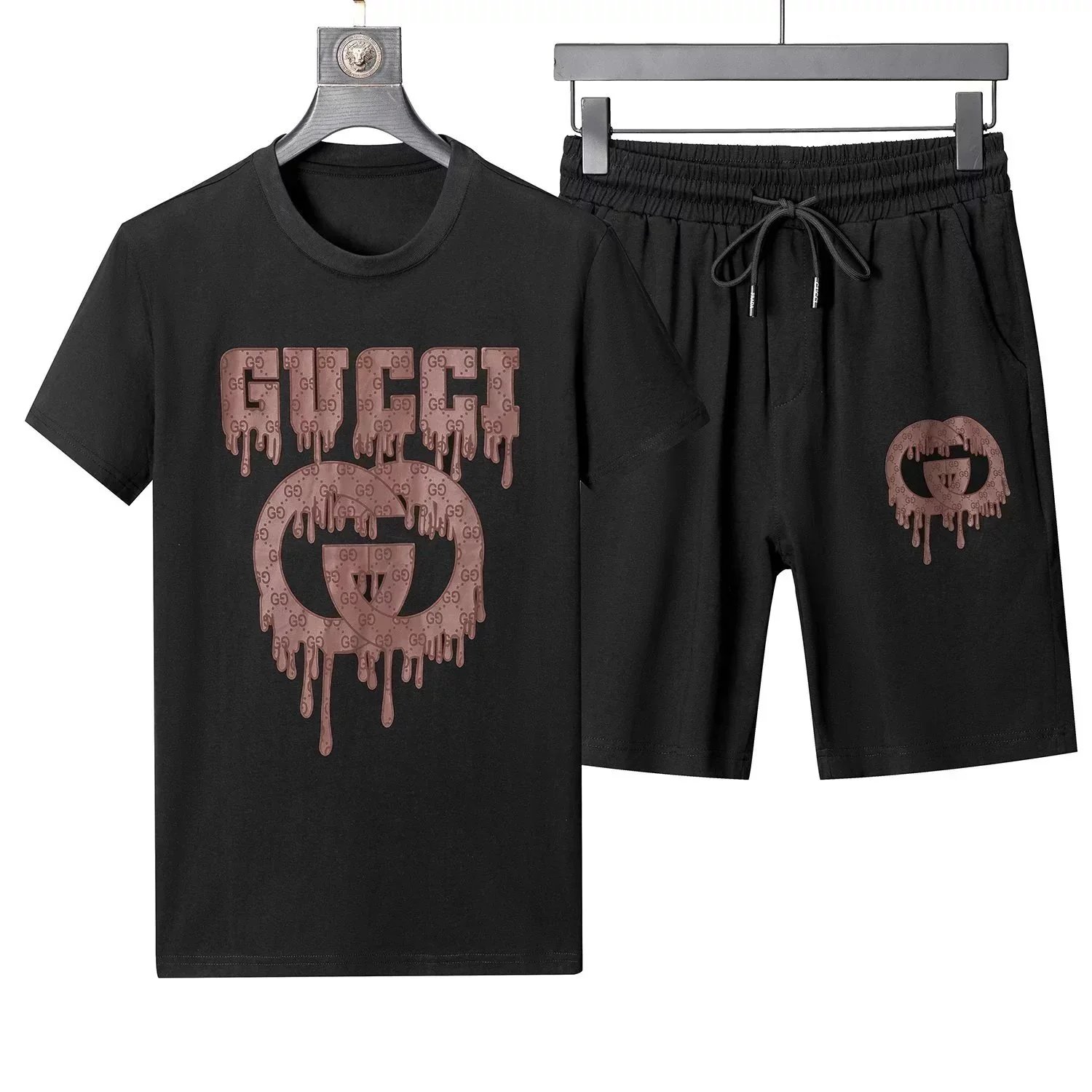 GUCHI Drip Logo Black T-Shirt and Shorts Set