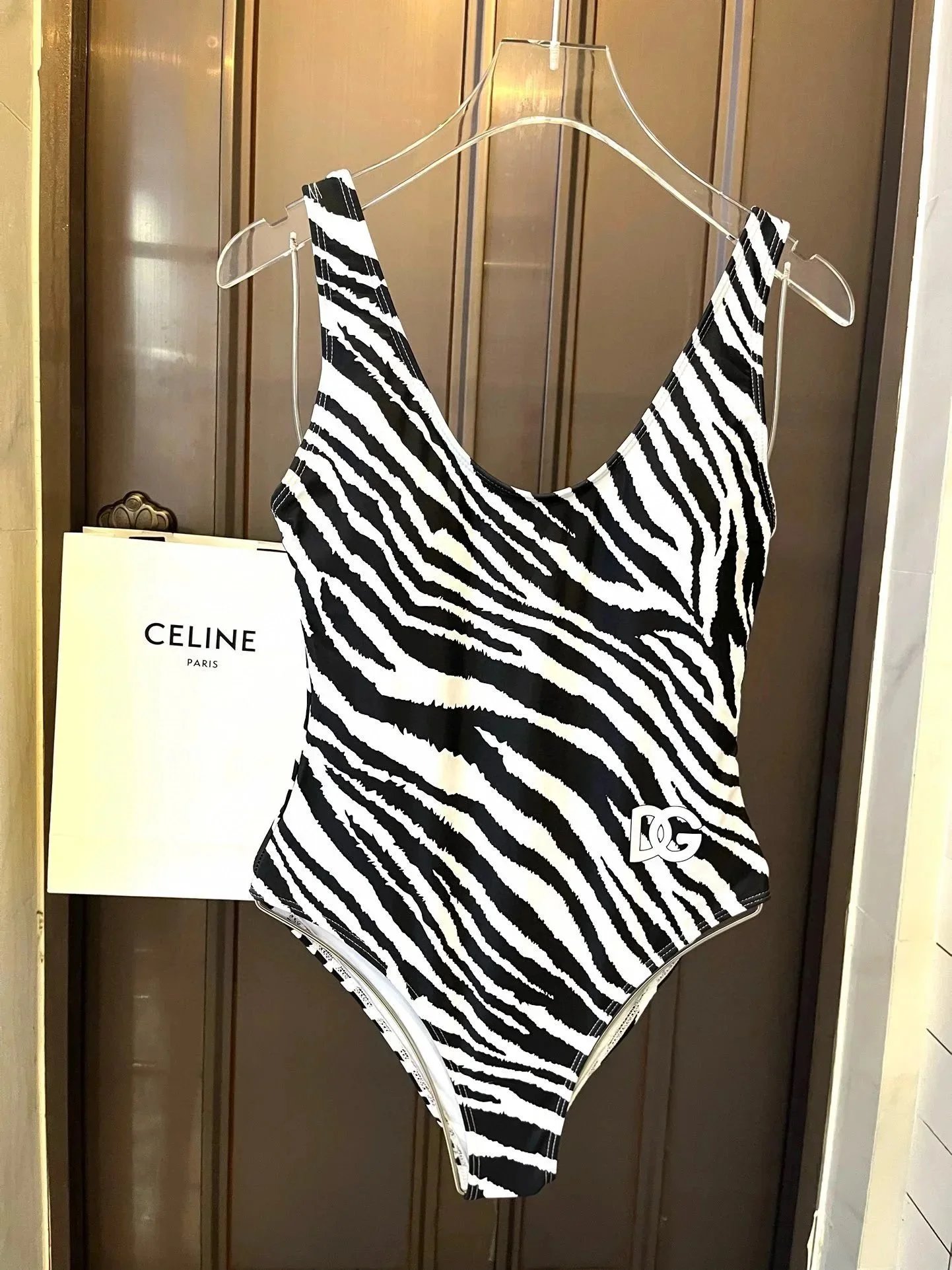 DG Zebra Print One Piece Swimsuit Women's Fashion Swimwear