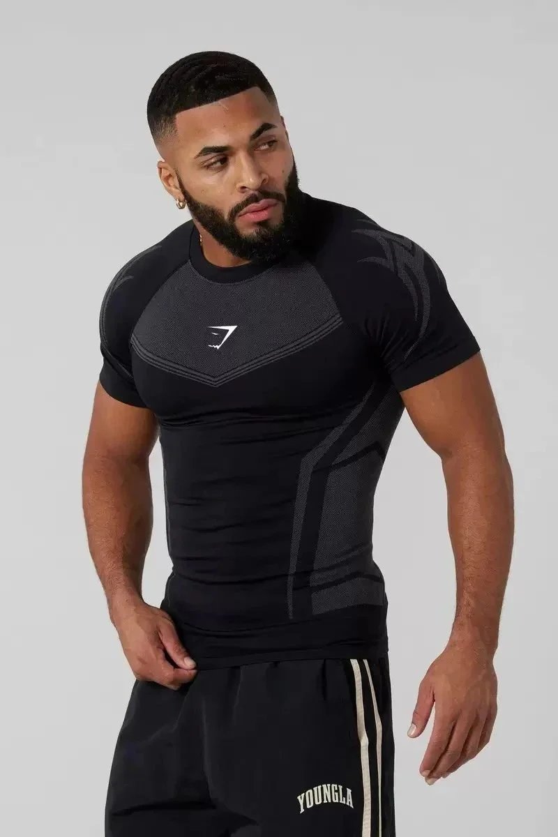 Men's Black Compression T-Shirt with Mesh Panel Design