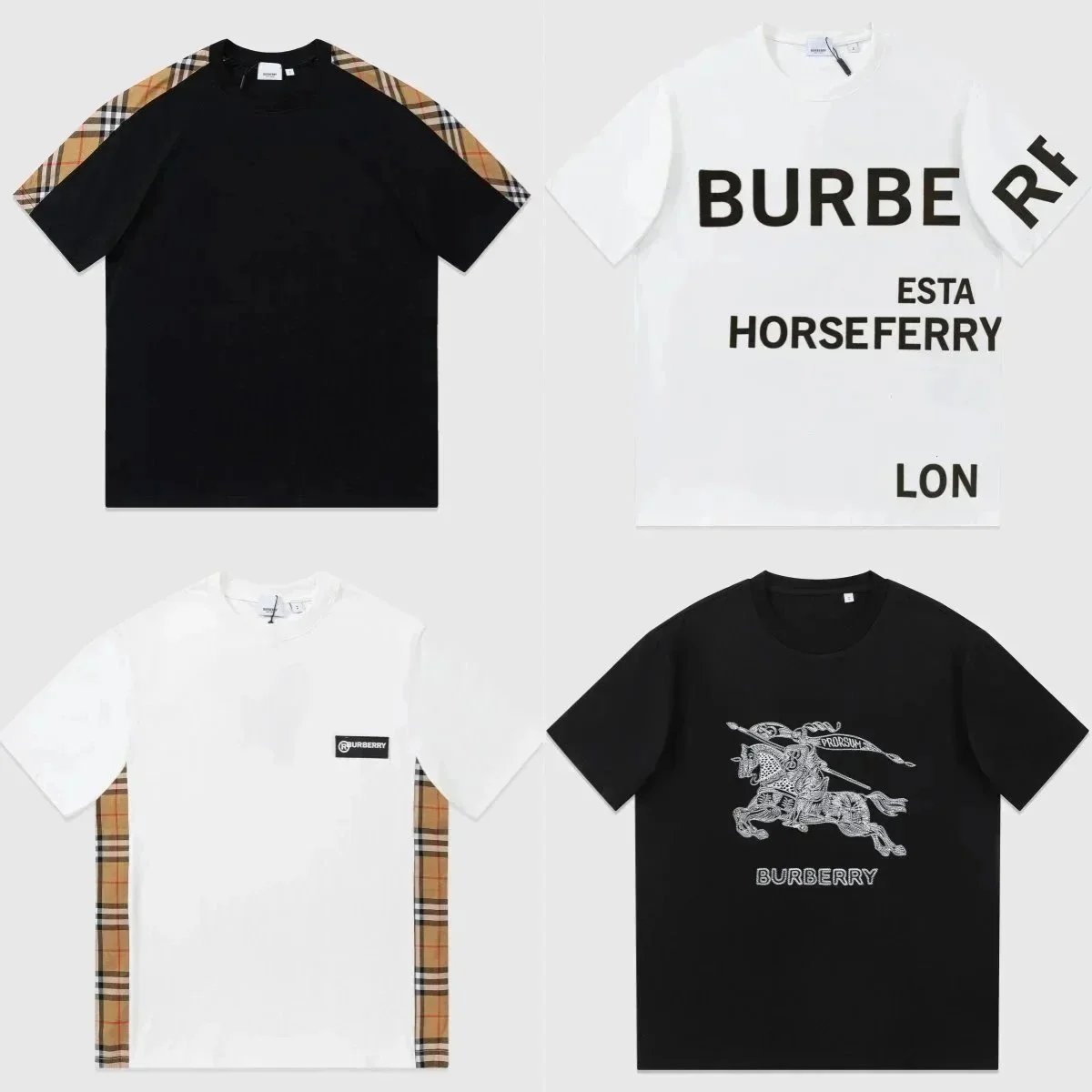 Burberry T-Shirts with Check Pattern and Logo Design