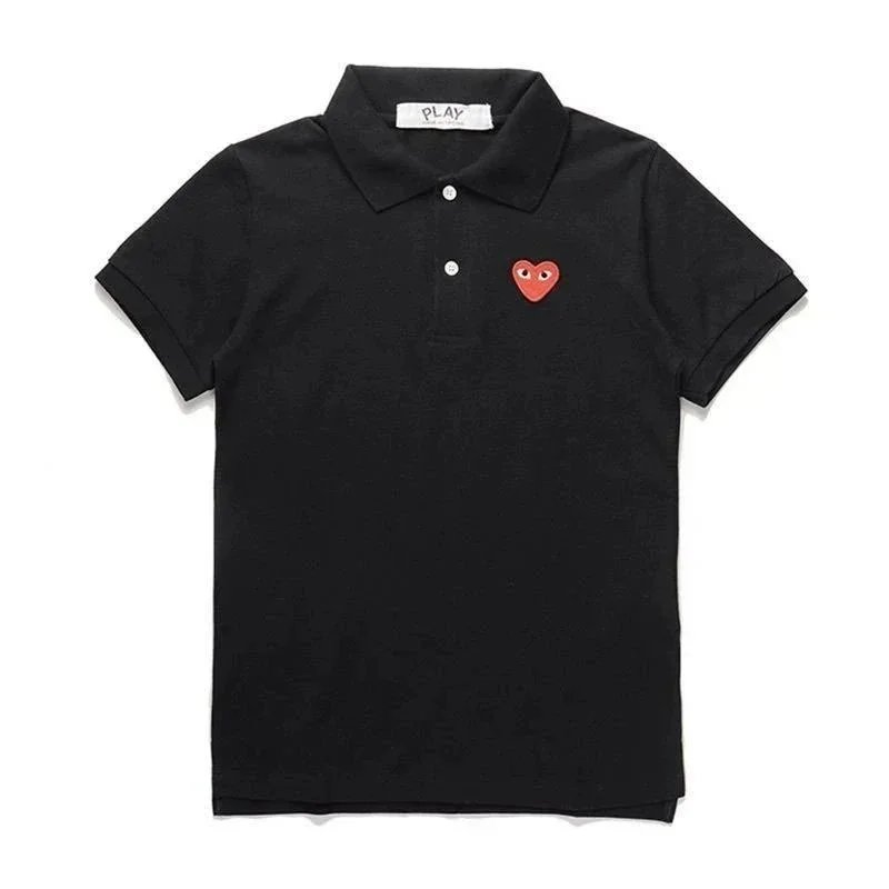 Black Polo Shirt with Red Heart Logo by Comme des Garçons PLAY