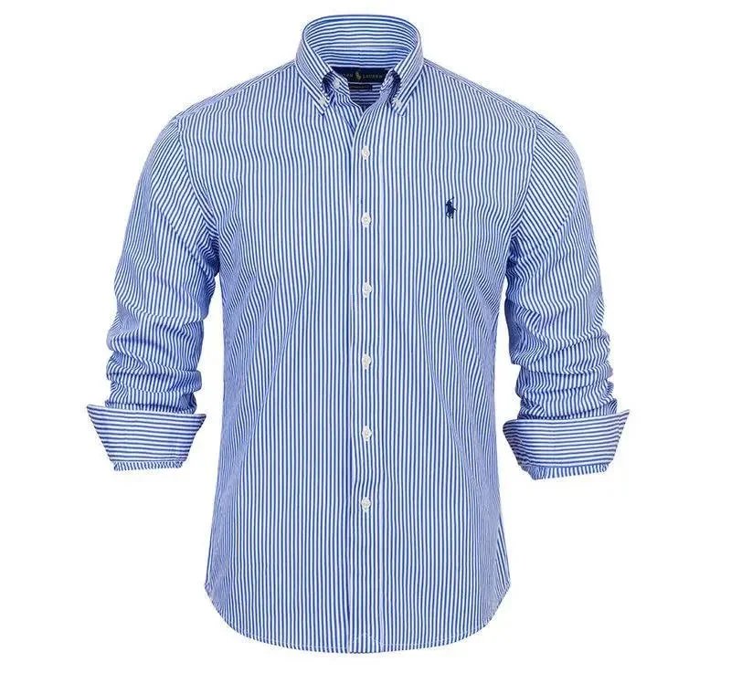 Men's Blue Striped Button Down Shirt with Pony Logo