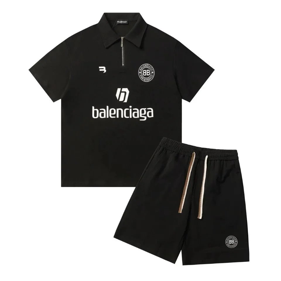 Balenciaga Black Polo Shirt and Shorts Set