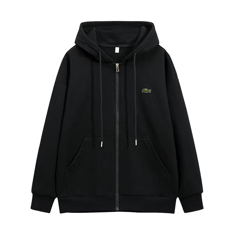 Lacoste Black Zip-Up Hoodie with Crocodile Logo