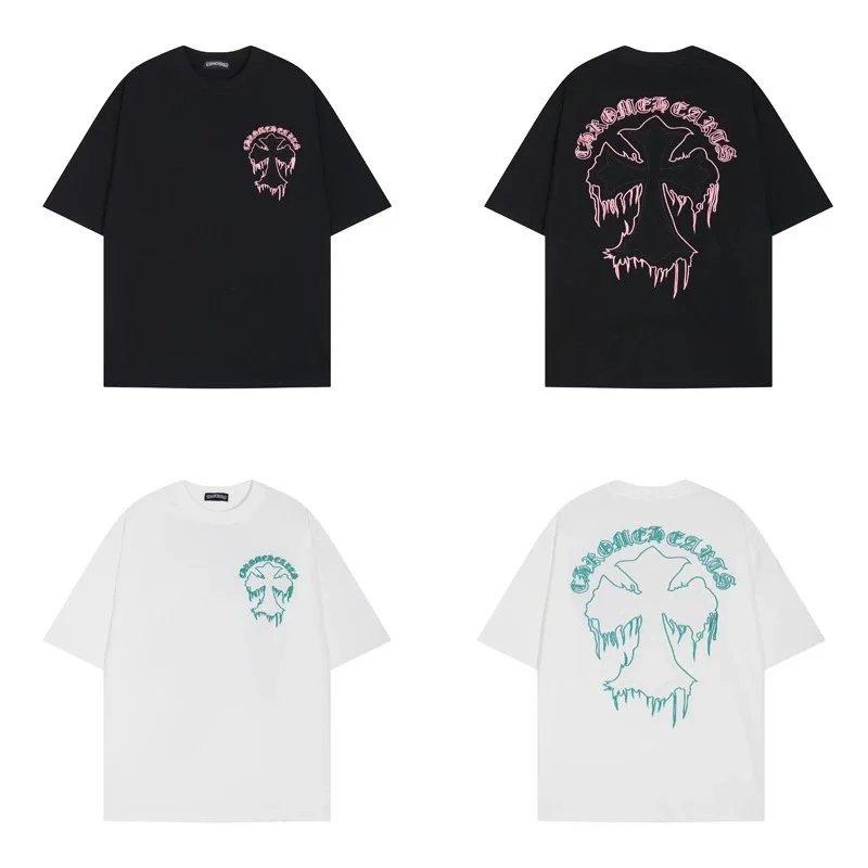 Crochet Cains Skull Graphic T-Shirt Black White