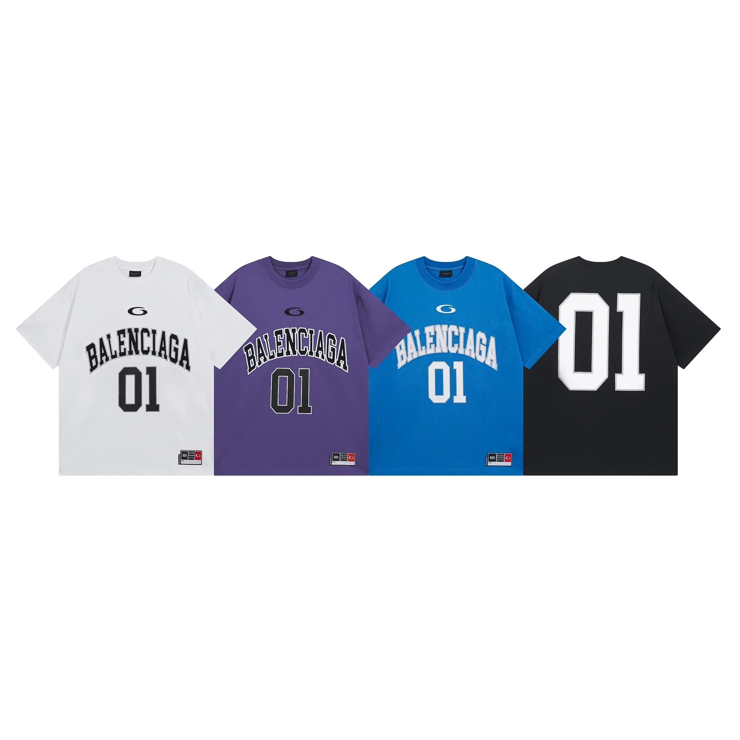 Balenciaga 01 Logo T-Shirt in White Purple Blue Black