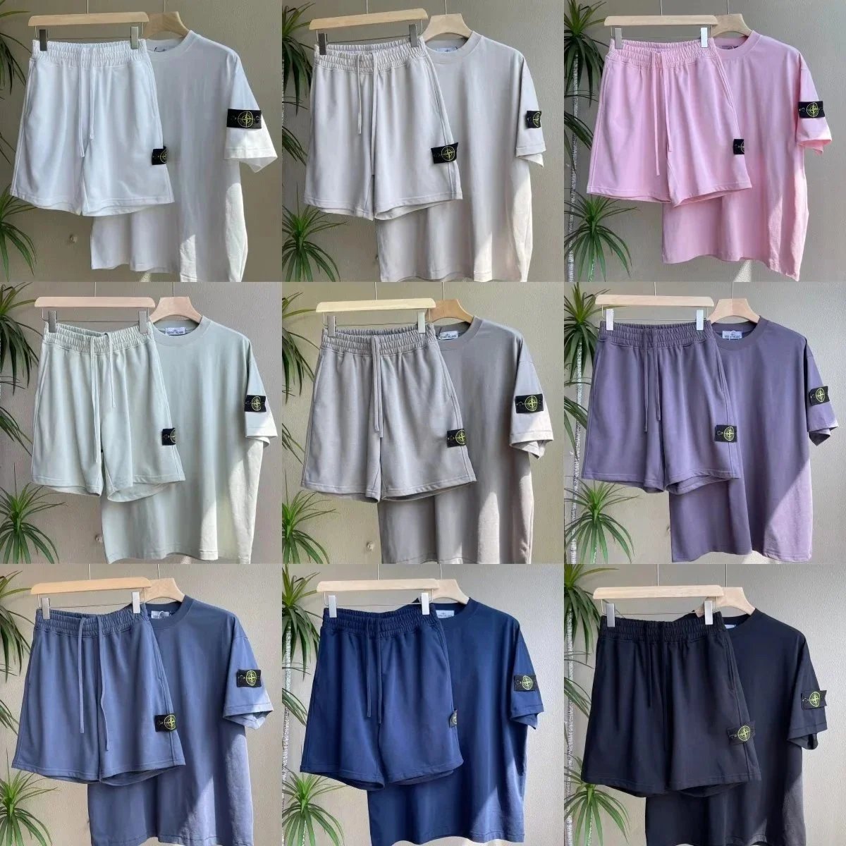 Stone Island Unisex T-Shirt and Shorts Set Casual Wear