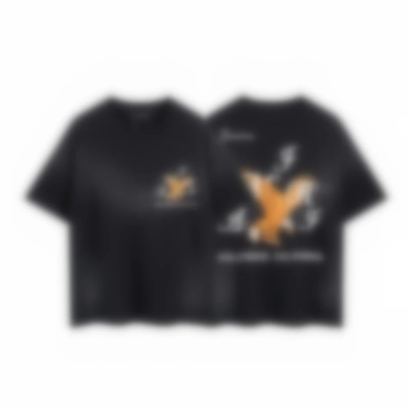 Black T-Shirt with Orange Bird Graphic Design