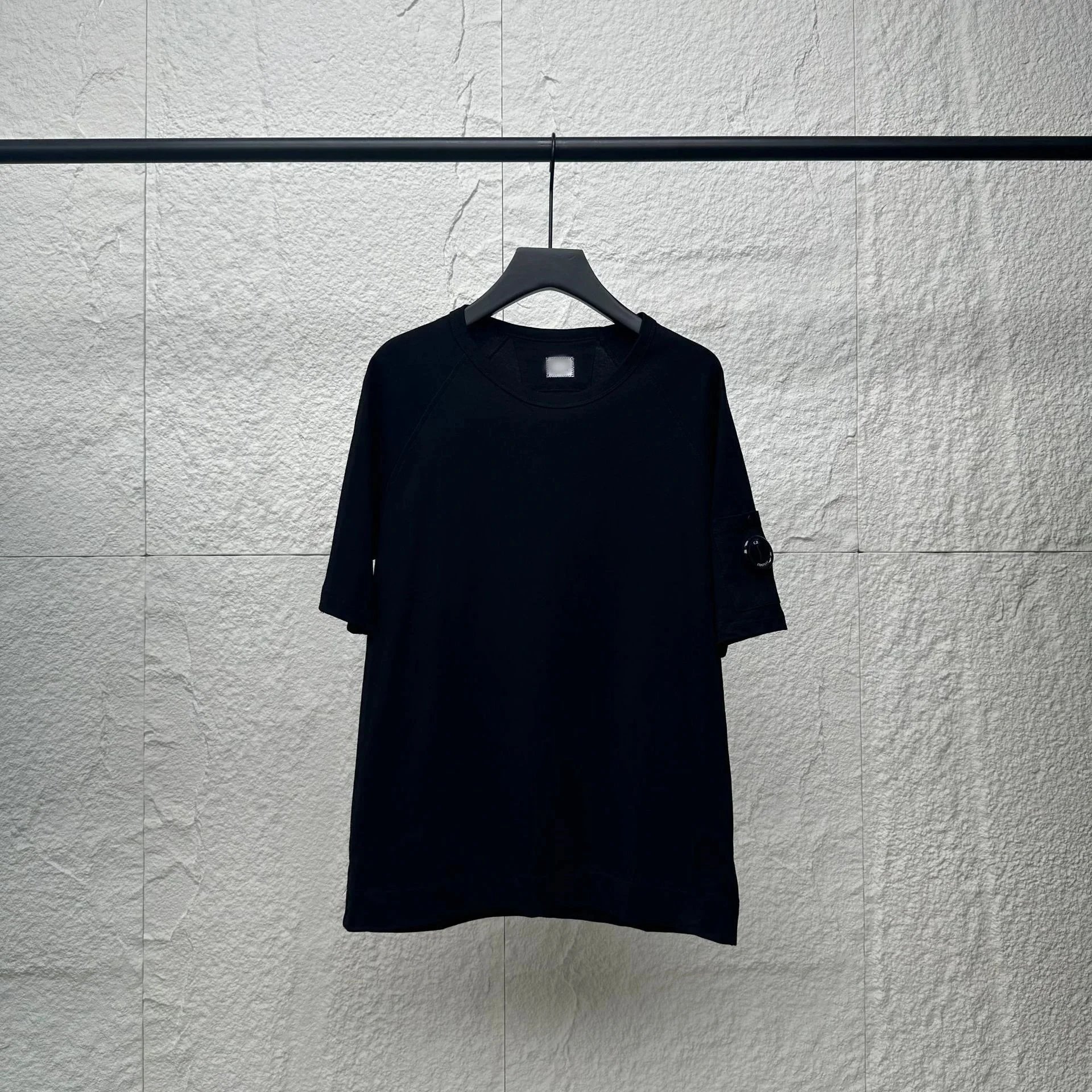 Black Minimalist T-Shirt with Sleeve Detail