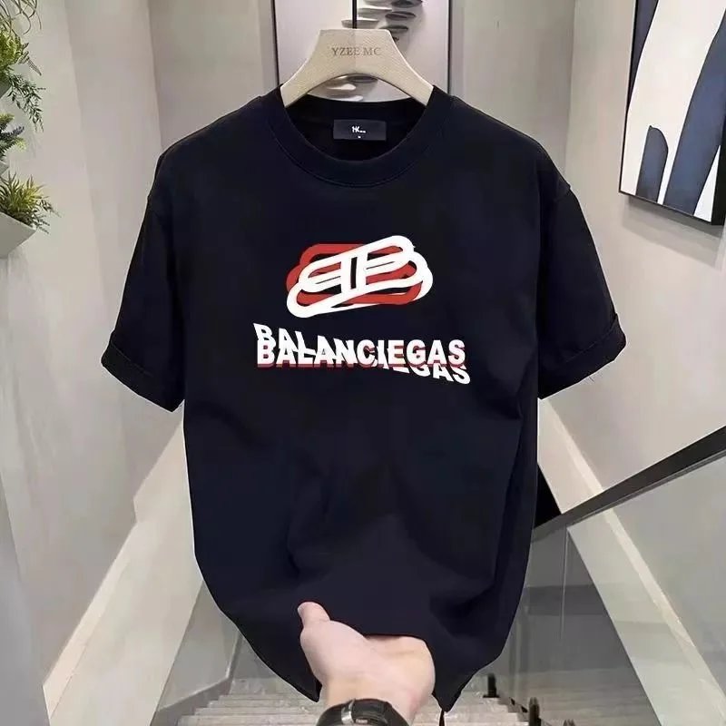 BALANCIEGAS Logo Print Black T-Shirt Men's Casual Streetwear