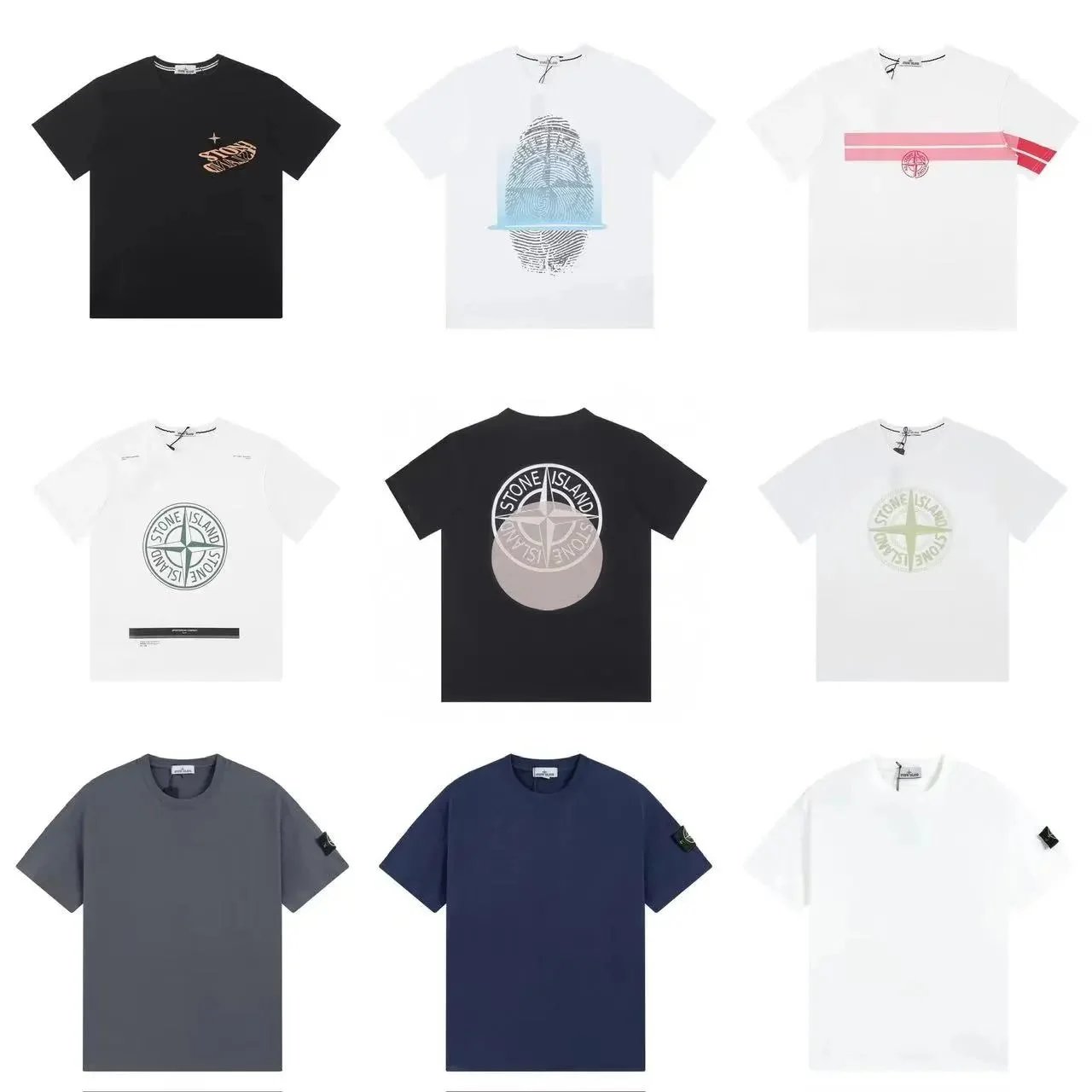 Stone Island T-Shirts Men's Cotton Logo Print Casual Tees