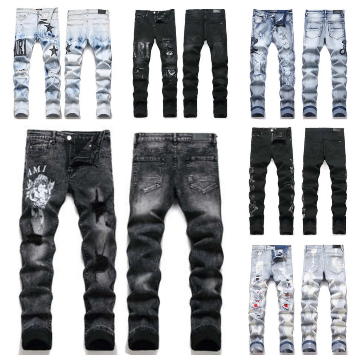 Men's Fashion Distressed Ripped Jeans Slim Fit Denim Pants