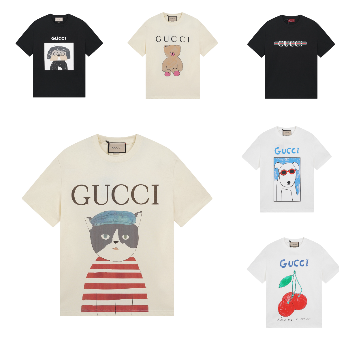Gucci Printed T-Shirts with Cartoon Designs for Men and Women