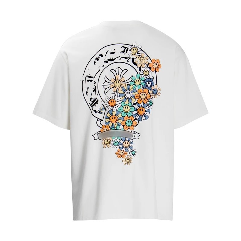Floral Skull Design White T-Shirt