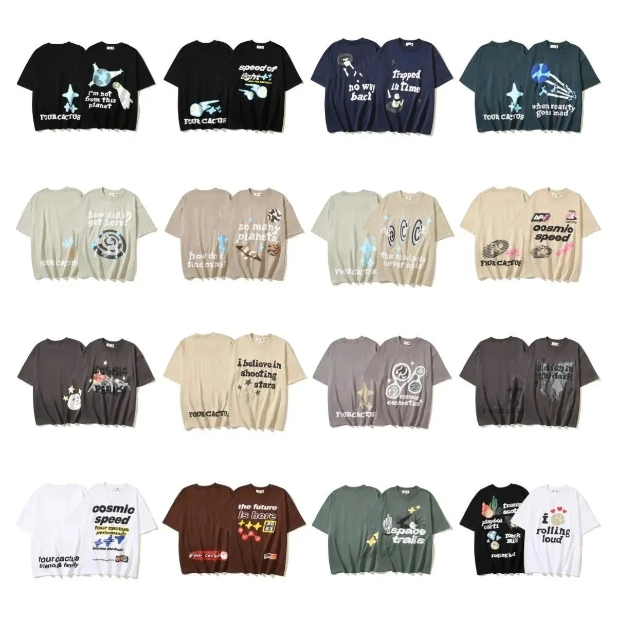Four Cactus Cosmic Design T-Shirts for Men and Women