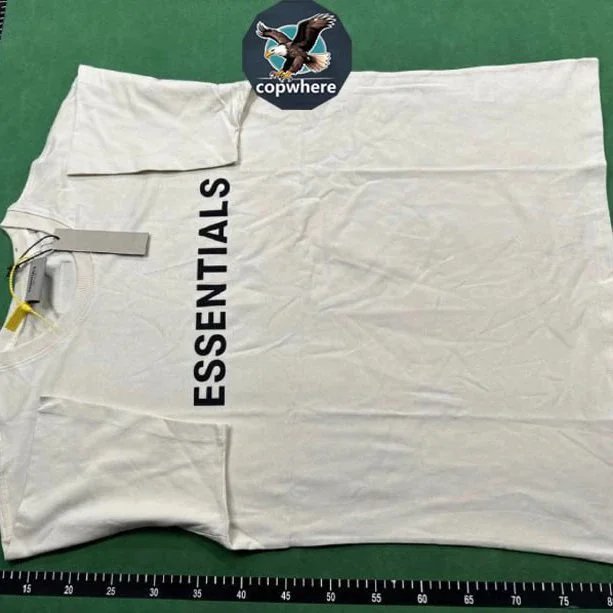 White Essentials T-Shirt with Vertical Logo Print