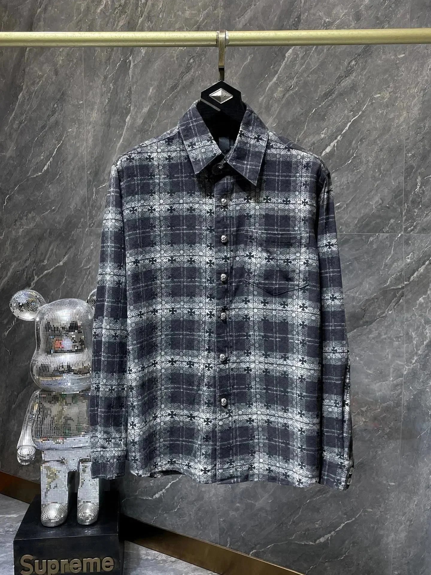 Supreme Plaid Pattern Long Sleeve Shirt Men's Fashion Casual Wear