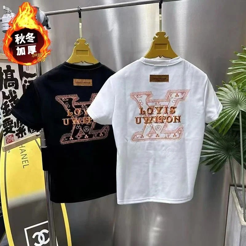 LOVIS UWIFON Embroidered T-Shirt Men's Fashion Casual Short Sleeve Tee