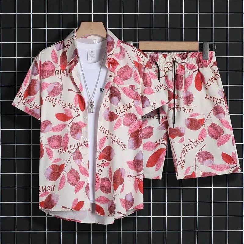 Men's Floral Print Short Sleeve Shirt and Shorts Set