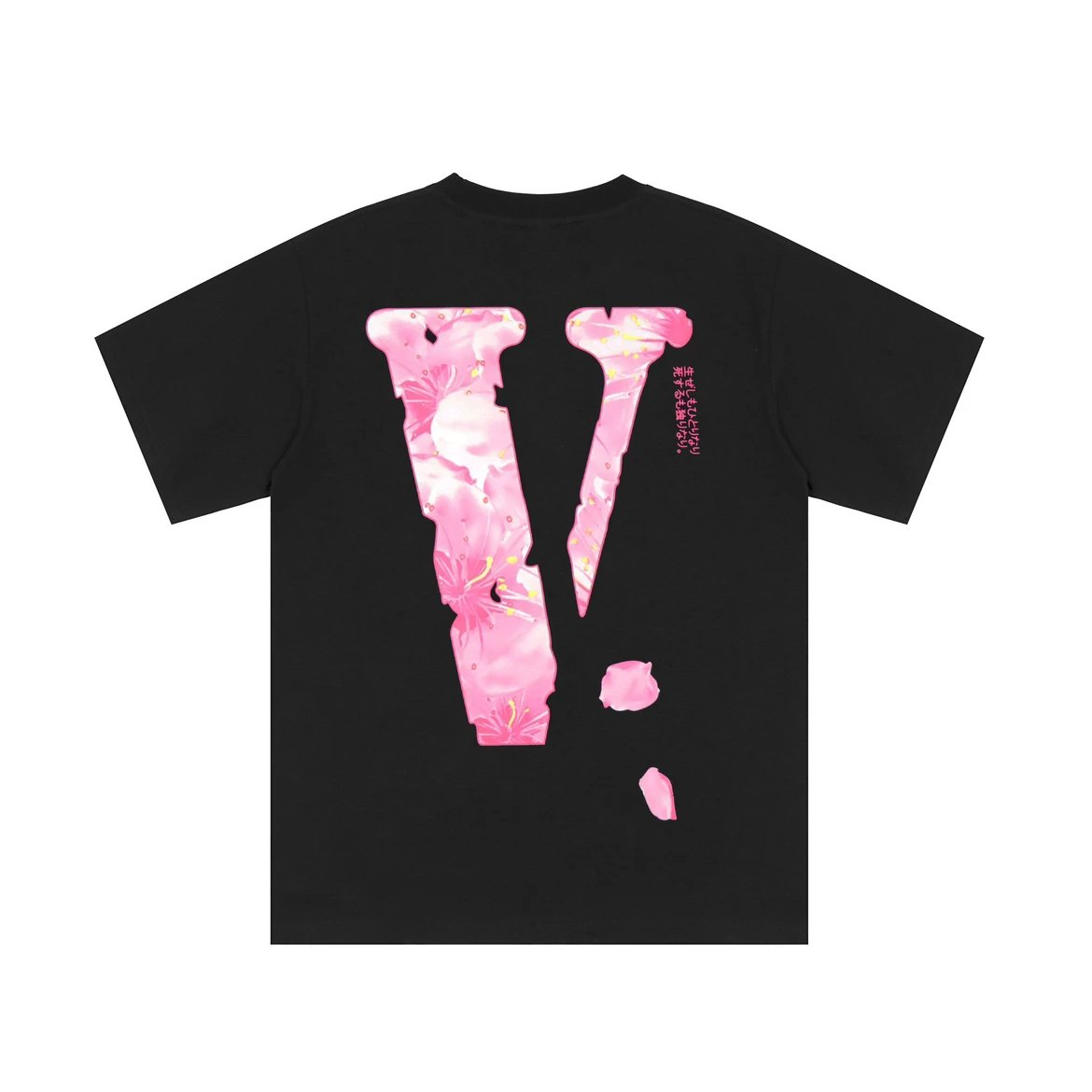 Pink Floral V Logo Black T-Shirt