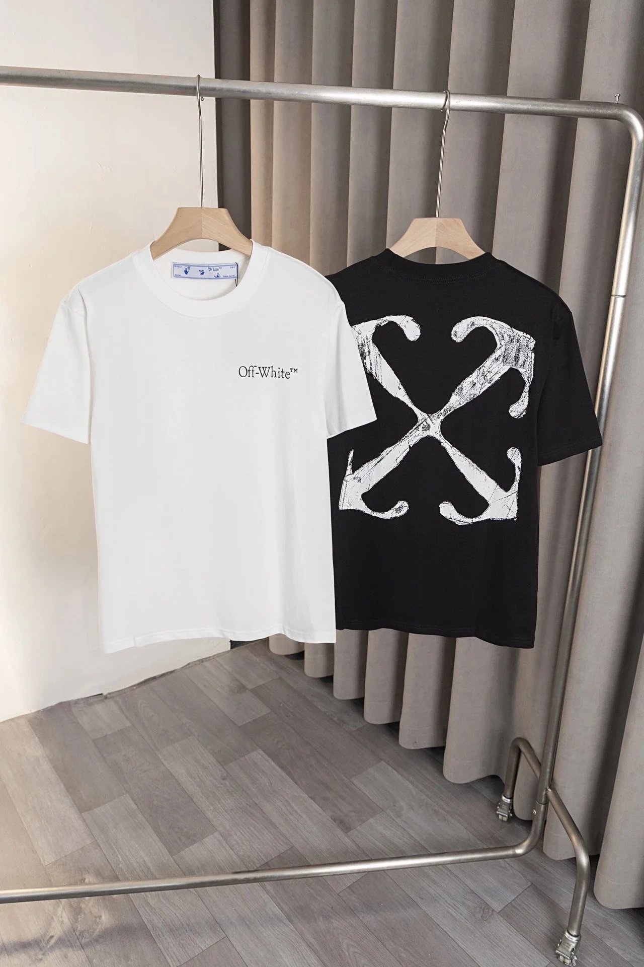 Off-White T-Shirt with Logo and Cross Design