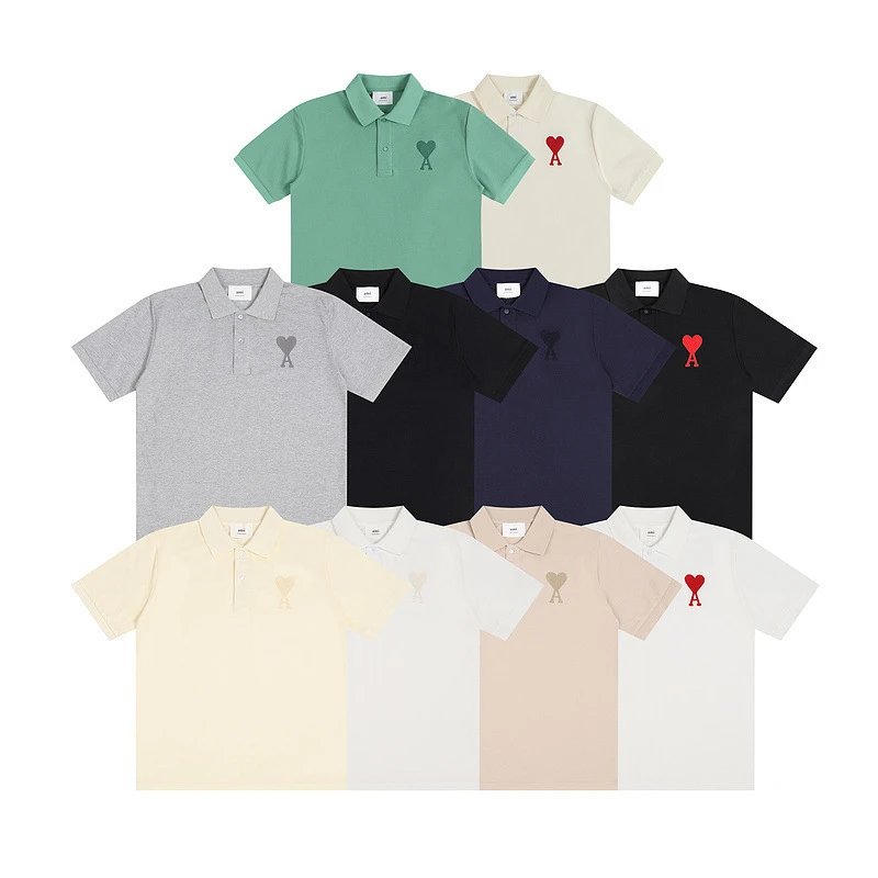 CDG Heart Logo Polo Shirt Men's Short Sleeve Casual Top