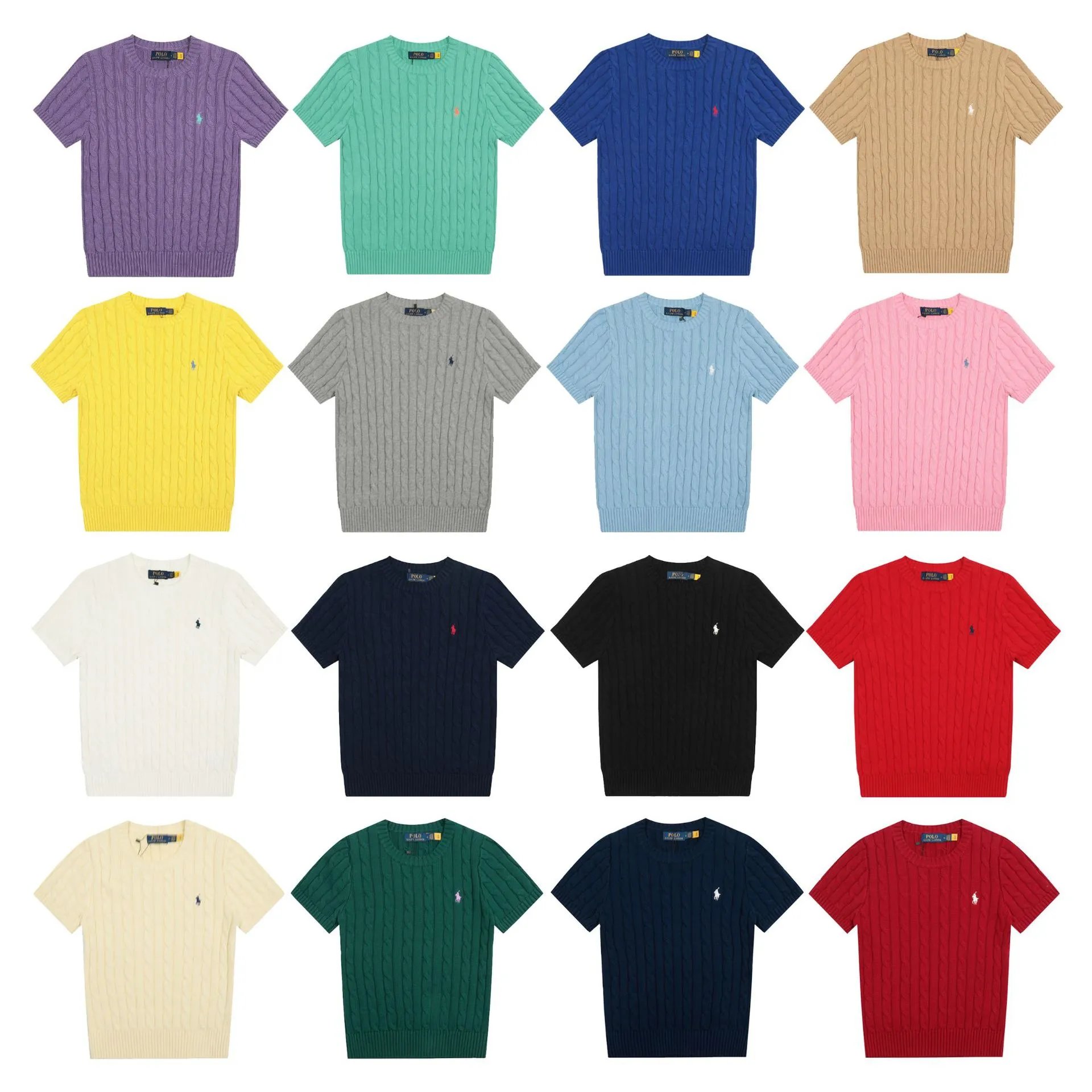 Men's Cable Knit Short Sleeve Sweater T-Shirt