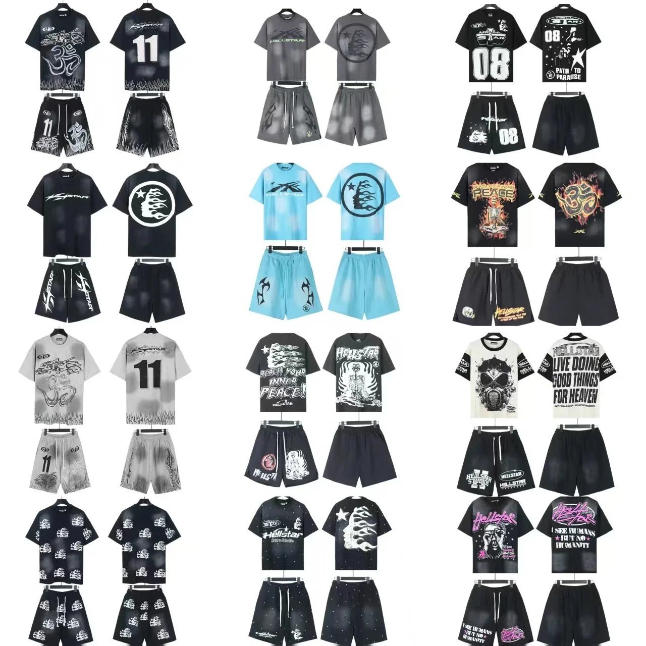 Hellstar T-Shirt and Shorts Sets for Men - Streetwear Fashion