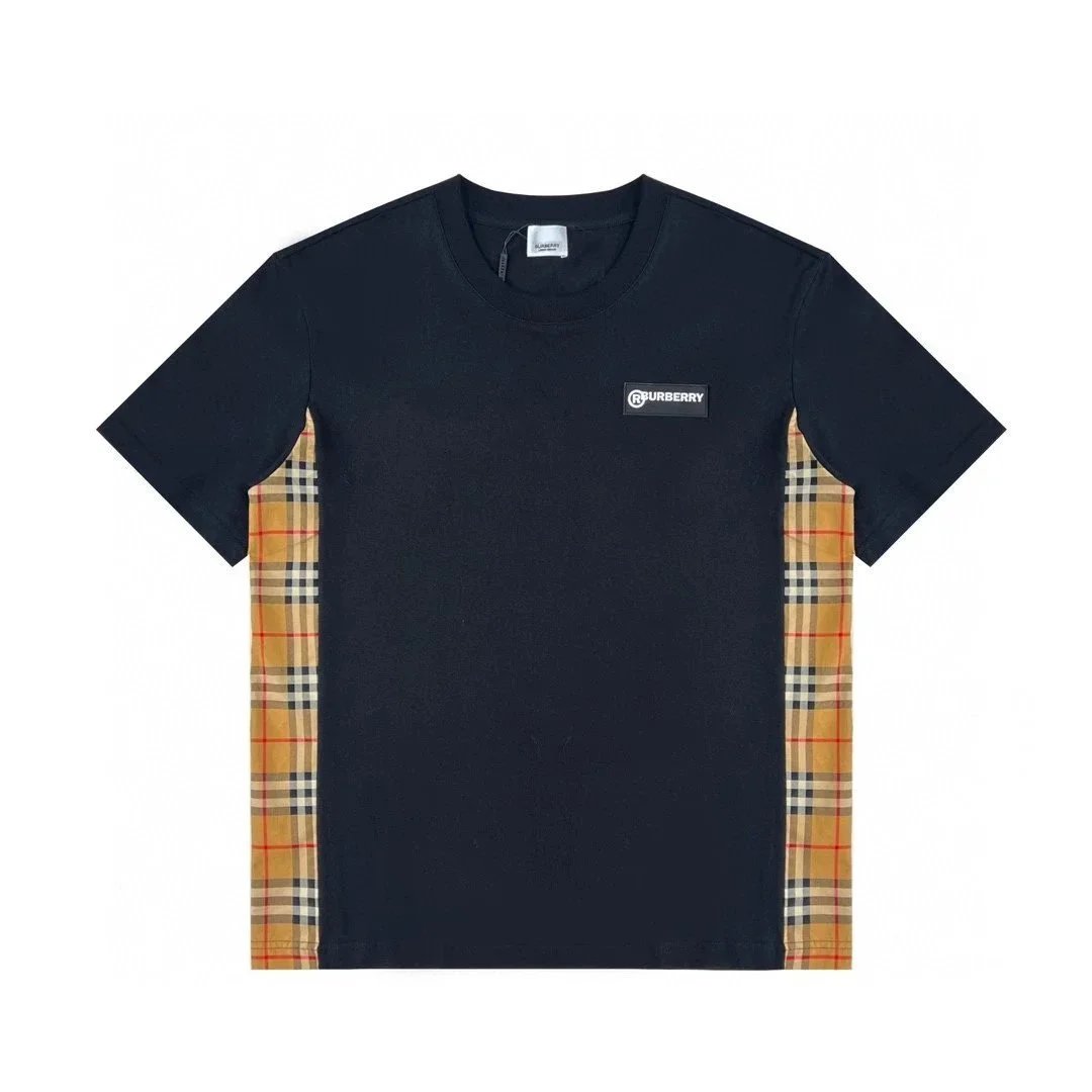 Burberry Black T-Shirt with Check Panel Details